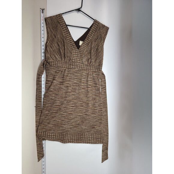 ICE XL Brown Plaid Knit Sleeveless V-Neck Mini Dress with Tie Belt Brown - Picture 1 of 5